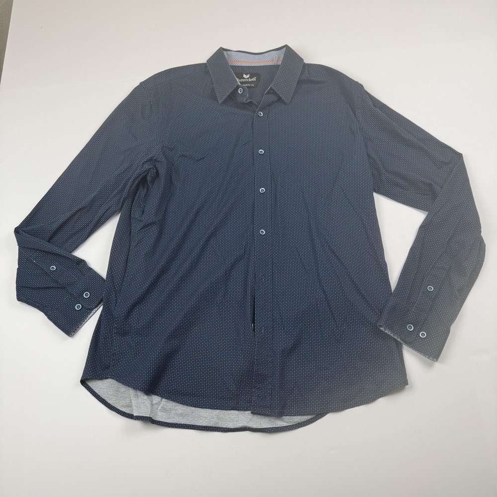 Buttercloth Shirt Mens XL Long Sleeve Regular Fit Button Up Geometric Blue